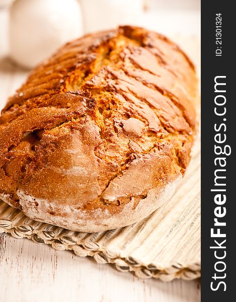 Closeup of rustic loaf of bread