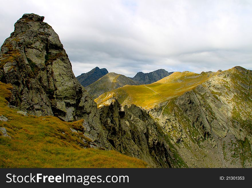 The Carpathians in Transylvania on a cloudy day