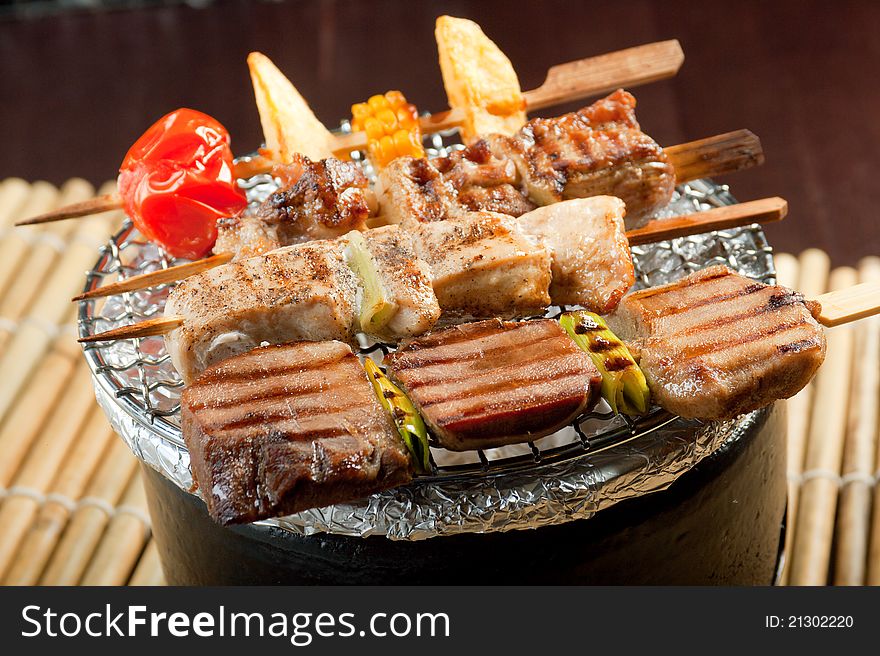 Japanese skewered meat .Japanese Cuisine - Kebab