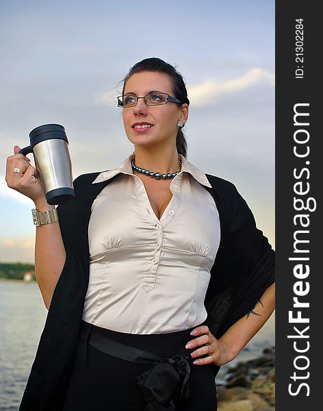 Girl In Glasses With Coffee