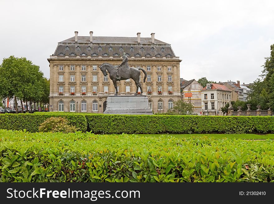 The statue of Leopold the 2nd in front of a building, Brussels, Belgium. The statue of Leopold the 2nd in front of a building, Brussels, Belgium