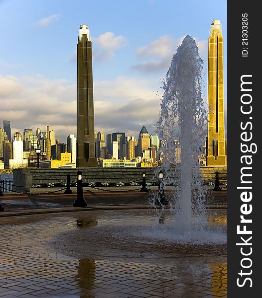 Fountain with Manhattan in Background