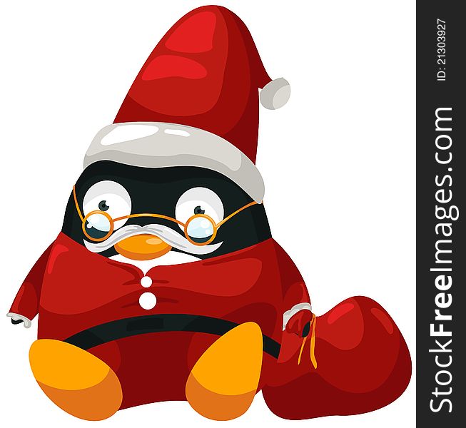 Illustration of isolated santa penguin on white