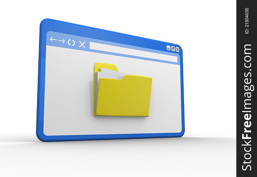 Browser window and folder. 3d render illustration