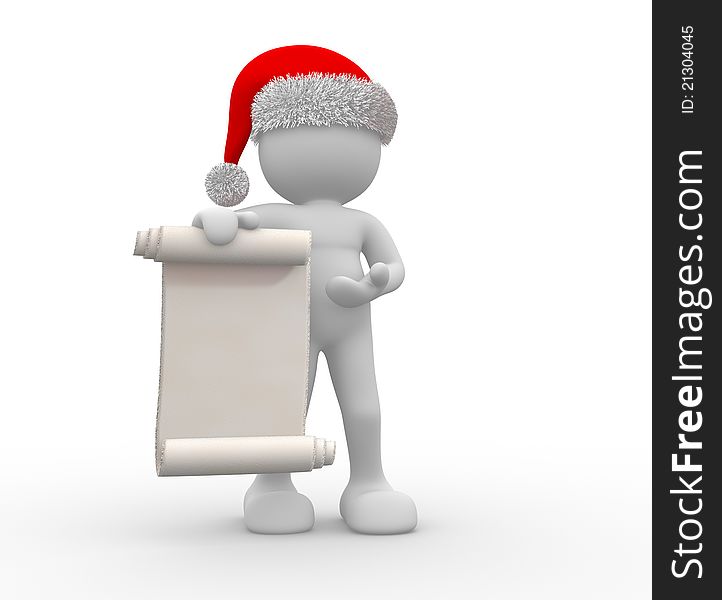 3d people - human character Santa Claus with a blank sign. 3d render illustration