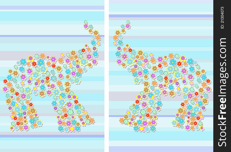 Floral Elephant cute on Abstract blue background