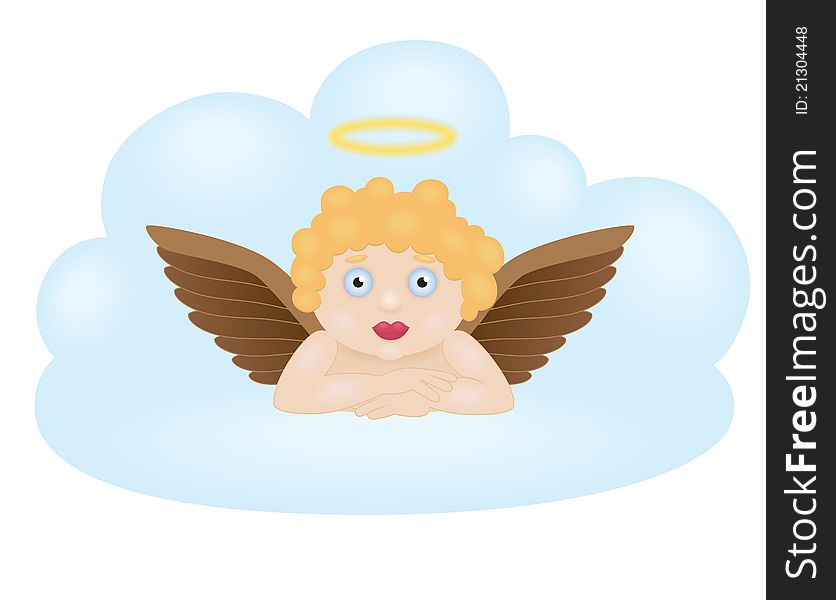 Cartoon angel sitting on cloud