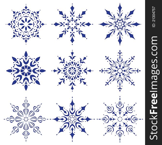 Snowflakes collection, isolated on white