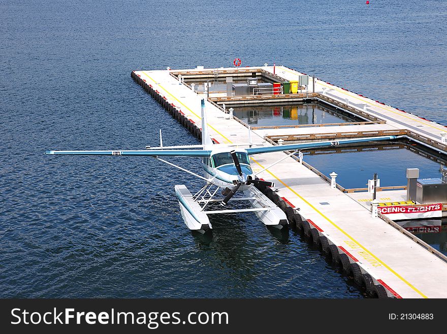 A seaplane parked in Burrard inlet waterway Vancouver BC Canada. A seaplane parked in Burrard inlet waterway Vancouver BC Canada.