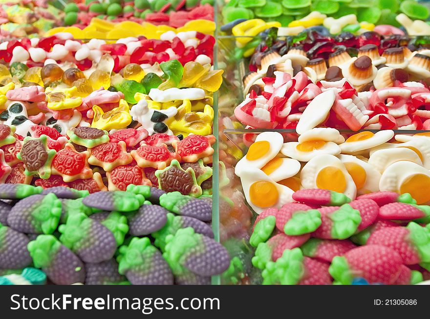 Candy stand at Boqueria Market in Barcelona, Spain.