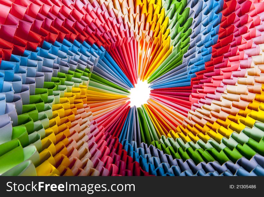Bright rainbow modular origami close up