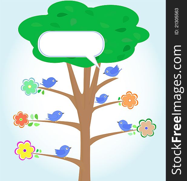 Greeting card with birds under tree vector