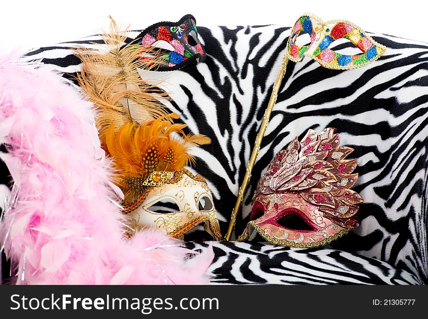 Bright Masquerade Masks On Retro Chair