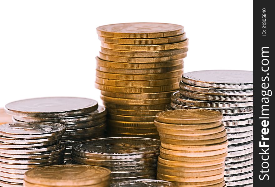 Heap of coins, isolated on white background. Heap of coins, isolated on white background