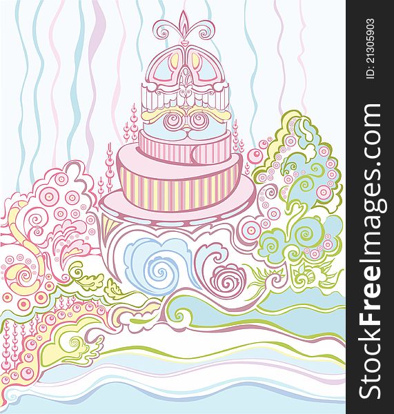 Color vector illustration. Abstraction of water near trees. Color vector illustration. Abstraction of water near trees