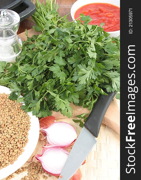 Parsley and soup ingredients