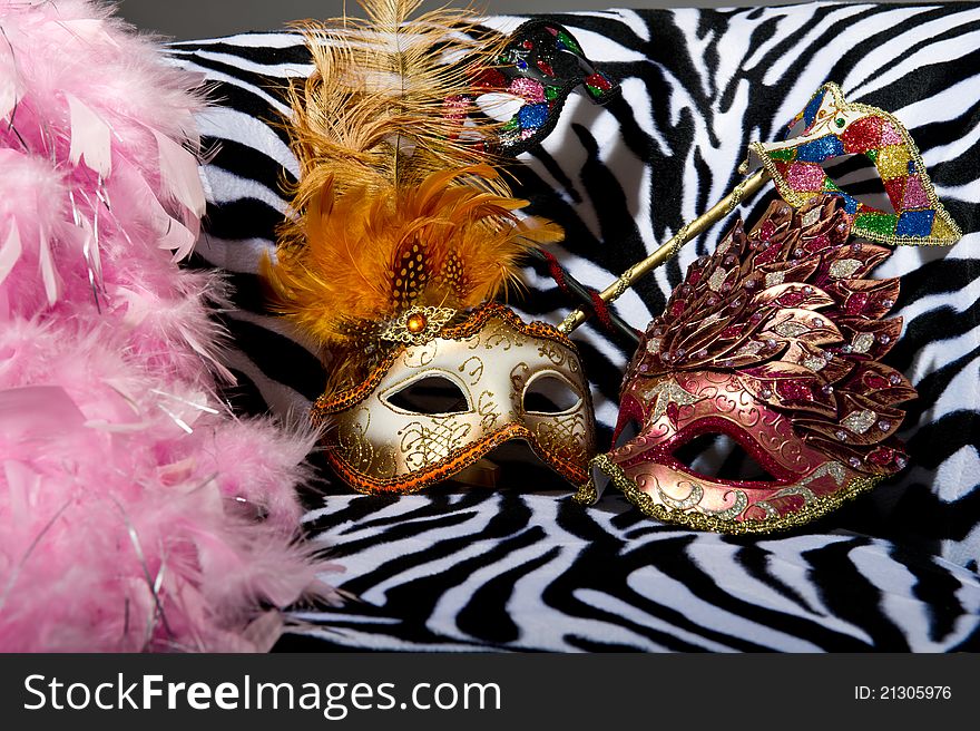 Bright Masquerade Masks On Retro Chair