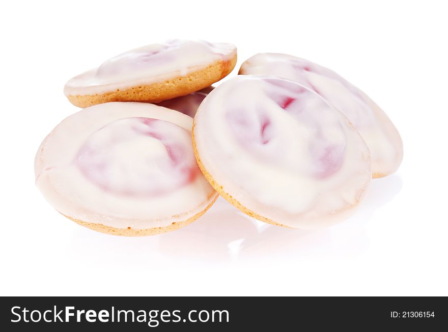 Pile of delicious cookies over white background