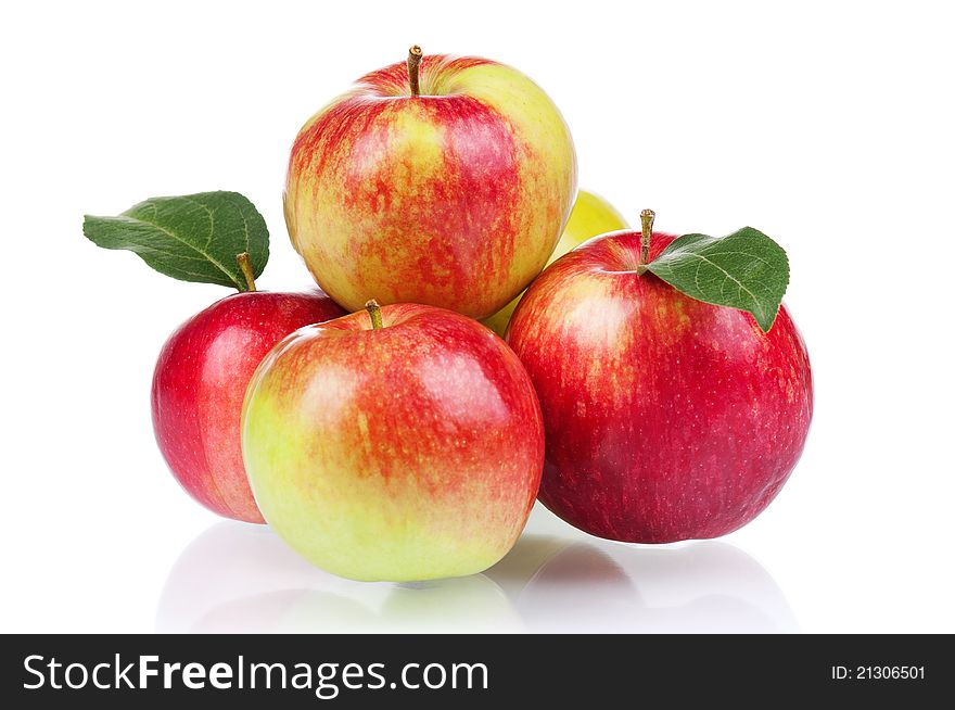 Fresh ripe red and yellow apples on white background. Fresh ripe red and yellow apples on white background