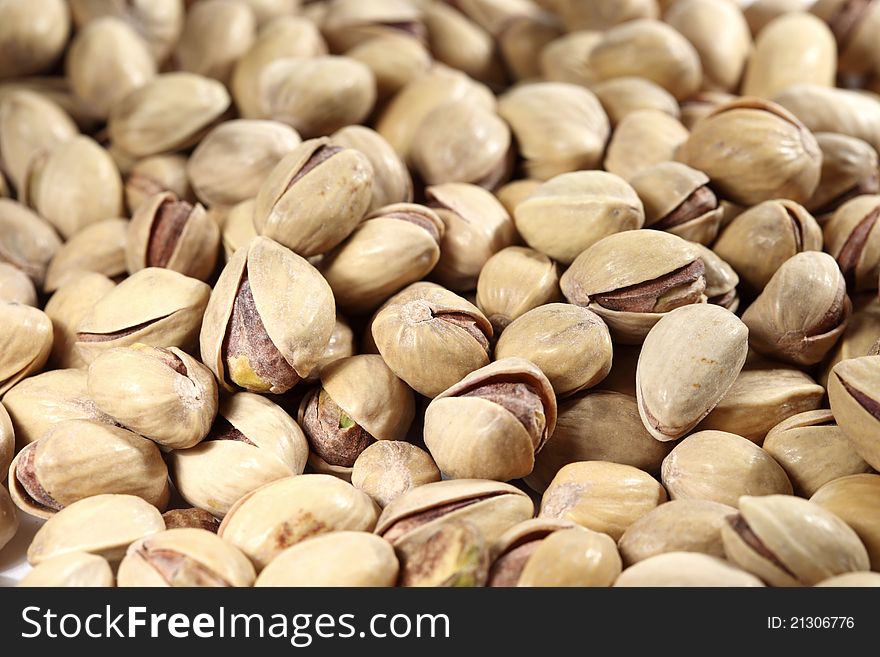 Pistachios background macro close up