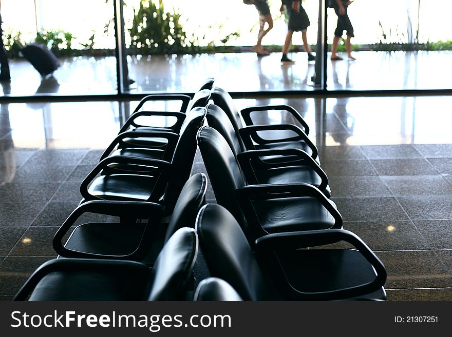 Airport seats wait airplane arrival