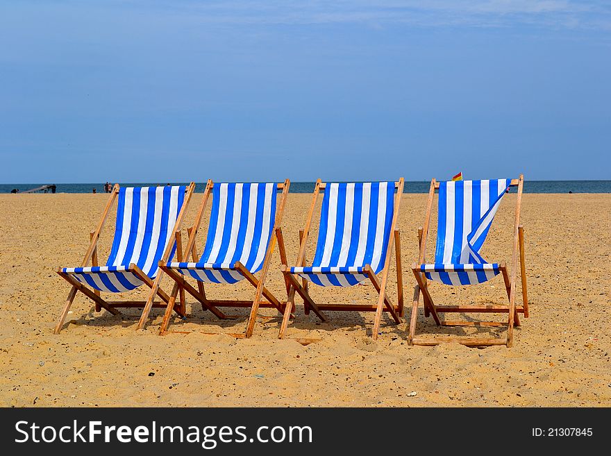 Blue/White Beach Chairs With Wind