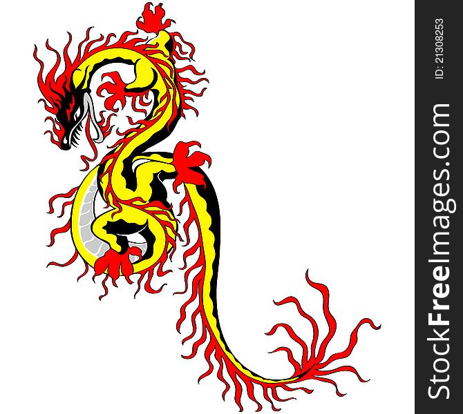 Tradition Asian chinese golden dragon fire