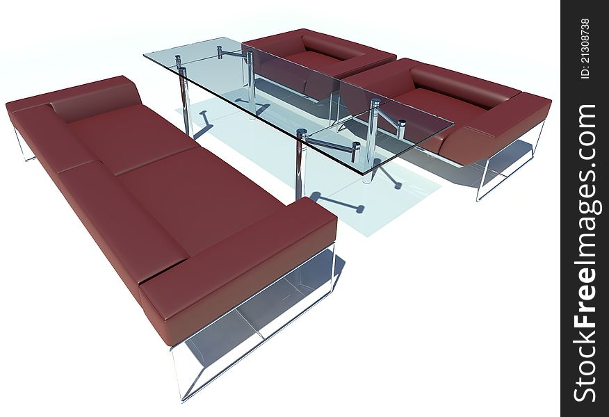 Red Sofa group, with glass table. Red Sofa group, with glass table