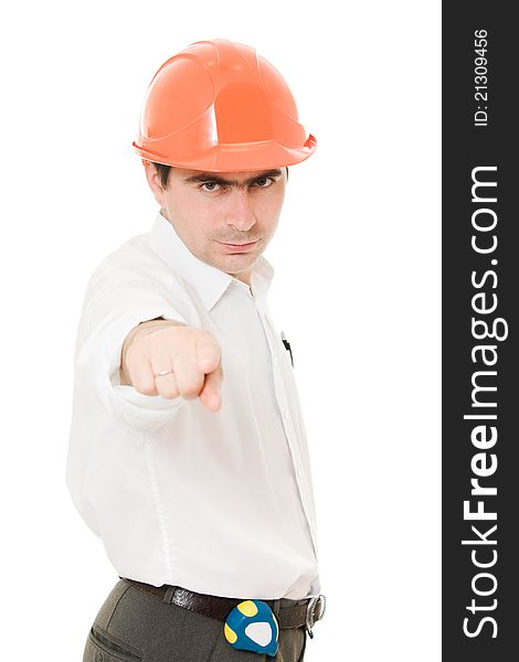 Angry businessman in the helmet. Angry businessman in the helmet.