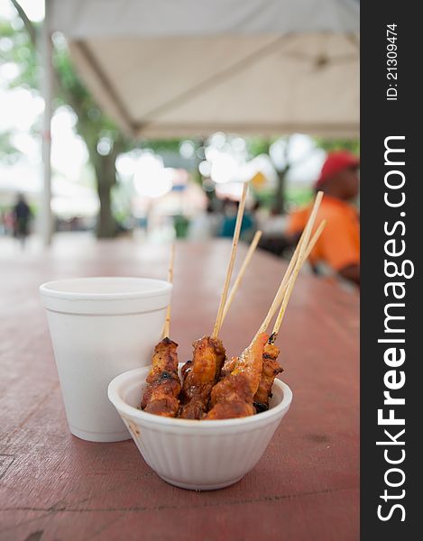 Grilled chicken satay with peanut gravy, one of malaysia's tradional food. Grilled chicken satay with peanut gravy, one of malaysia's tradional food