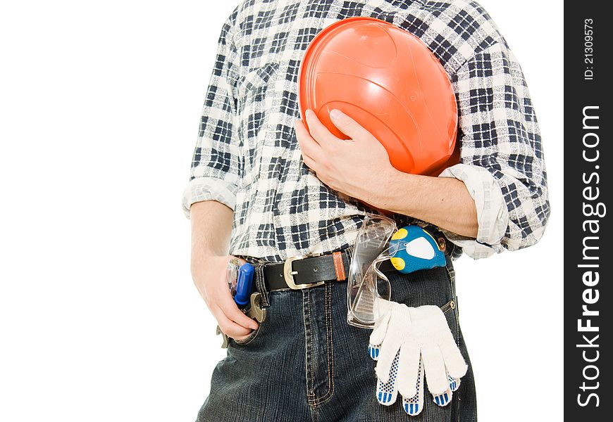 A worker with helmet in hand.