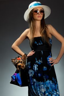 Glamor Woman With Yorkshire Terrier Stock Image Glamor Woman With Yorkshire Terrier Stock Image
