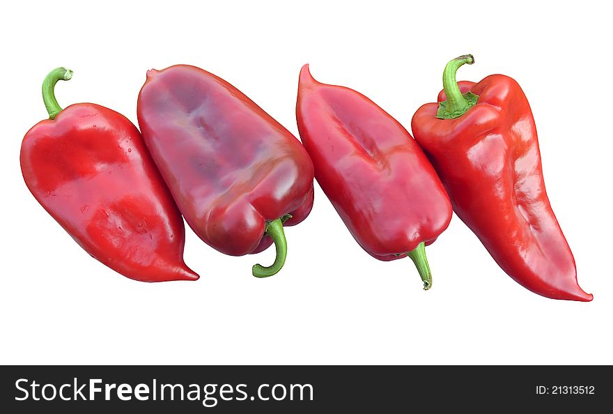 Fresh red peppers on a white background