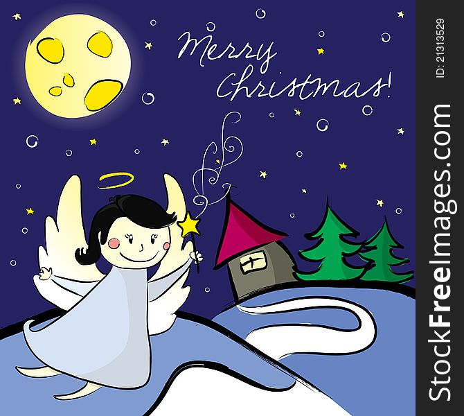 Colorful Christmas card with angel