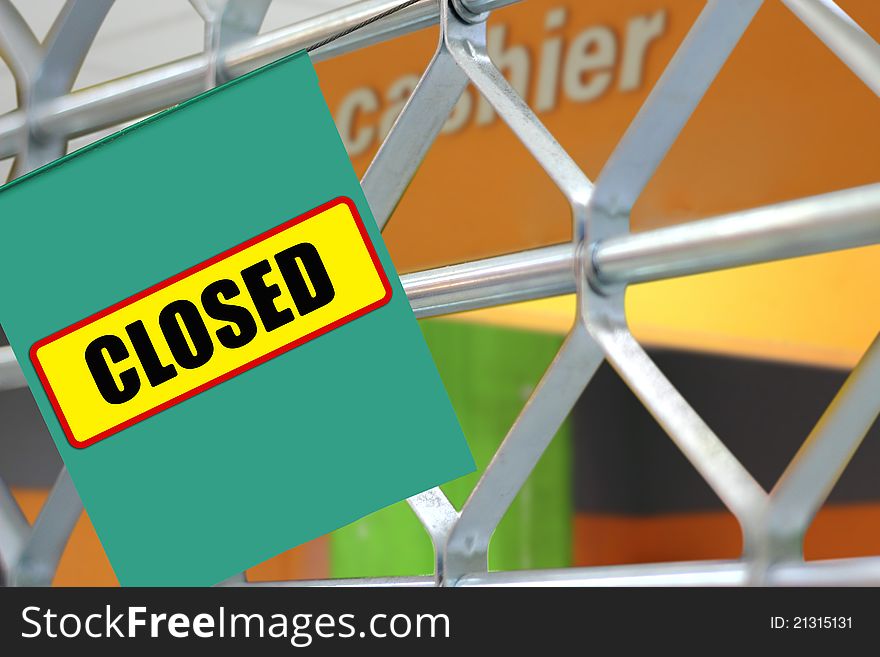 Signs of closing a business. Affixed to the front. Signs of closing a business. Affixed to the front