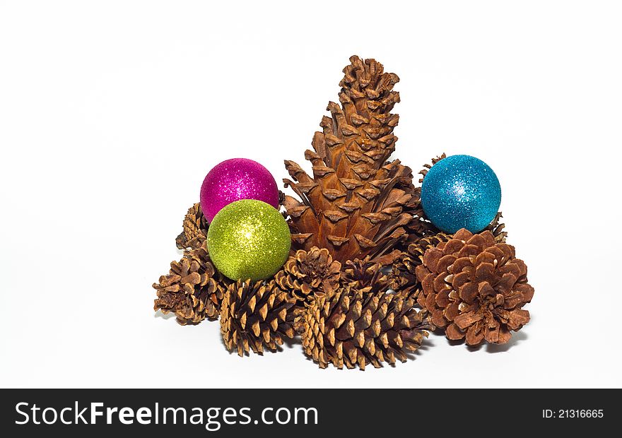 Group of pine cones on a white background