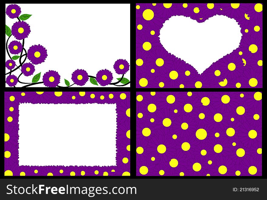 Floral frames with purple flowers