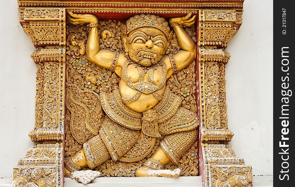 A decorative giant stucco in a temple. A decorative giant stucco in a temple