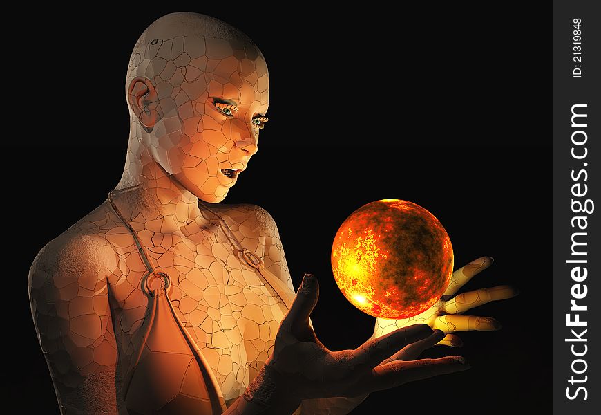 The female figure with a mystical ball in his hands. The female figure with a mystical ball in his hands.