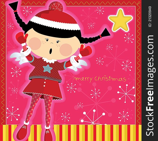 Christmas card with a cute little angel celebrating the season. Christmas card with a cute little angel celebrating the season