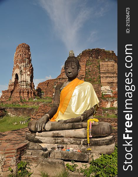 Buddha statue in the Ayutthaya Historical Park, the ruins of the old capital city of the Ayutthaya Kingdom