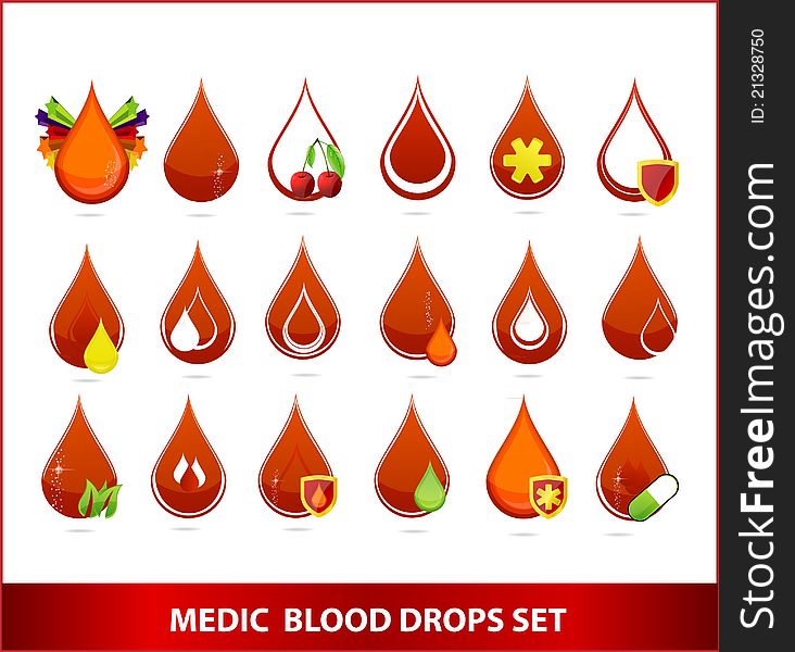 Creative medic blood drops symbols set