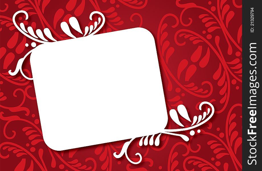 Red floral greeting card with white square  for sample text. Red floral greeting card with white square  for sample text