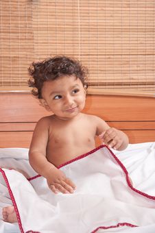 Happy Smiling Toddler Pre School Boy Playing Bed Stock Images