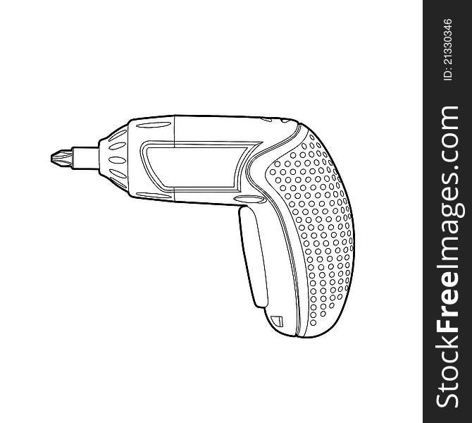 Vector blsck outline cordless drill on white