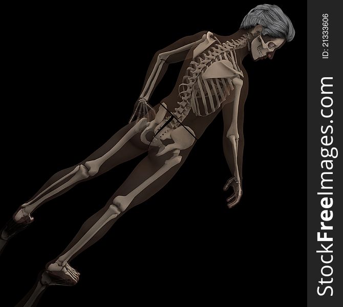 A male model where the skeleton shows thru the skin. A male model where the skeleton shows thru the skin