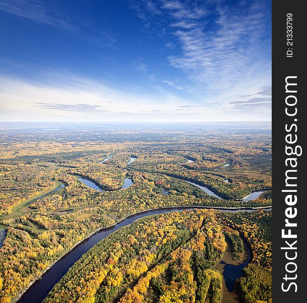 The Aerial view overhand of autumn forest. The Aerial view overhand of autumn forest.