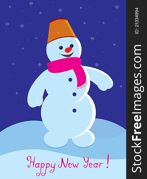 Vector illustration a snowman, a congratulation happy New Year
