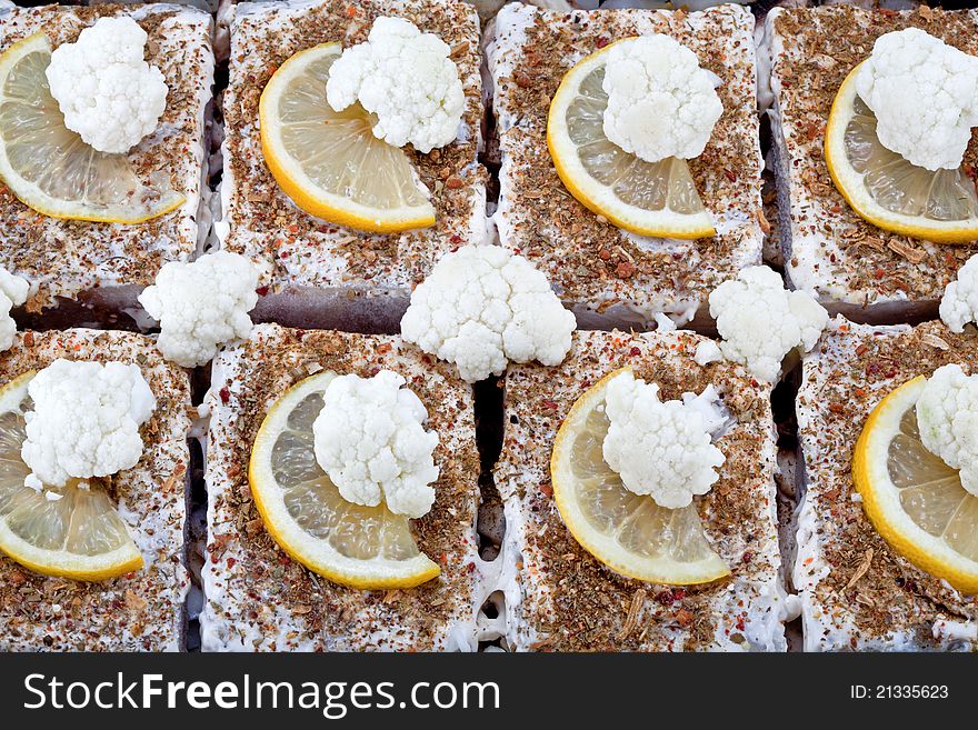 Fried Fish With A Cauliflower And Mushrooms