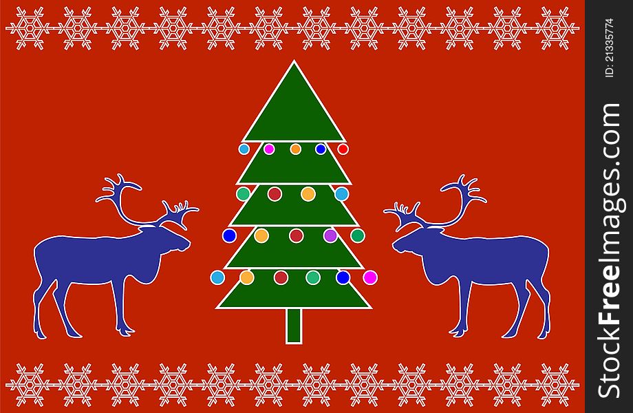 Blue reindeer with ornamental christmas tree, vector background. Blue reindeer with ornamental christmas tree, vector background